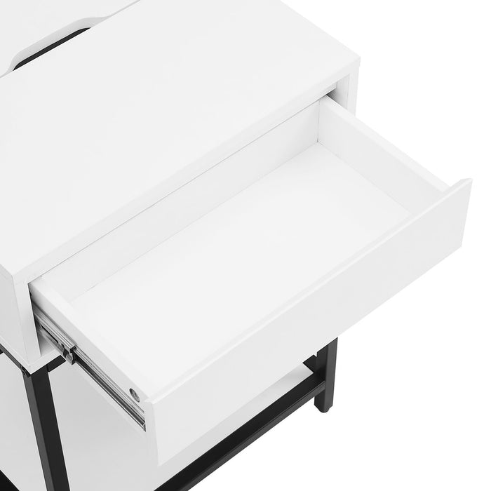 Akio Bedside 1-Drawer Nightstand with Lift-top Storage, 18\"W x 25.75\"H - White/Black