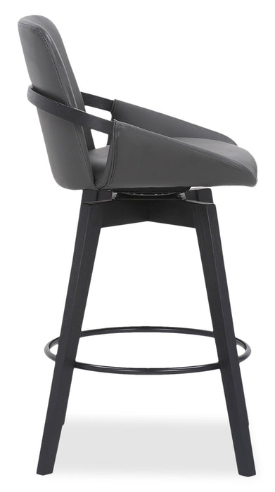 Apex Counter-Height Stool with Swivel Seat & Vegan Leather Fabric, 27\"H, Wood & Metal - Grey
