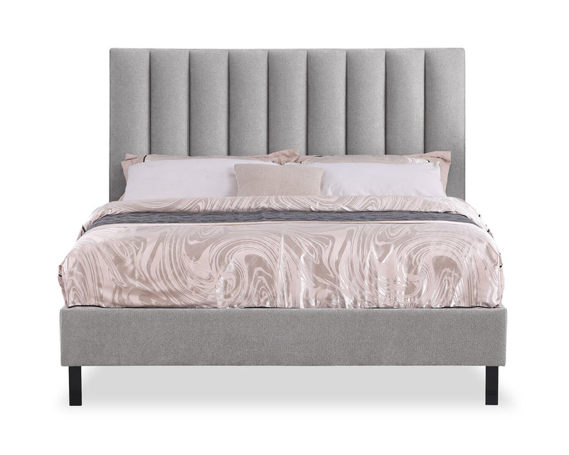 Amos Upholstered Headboard in Grey Fabric, Channelled - King Size