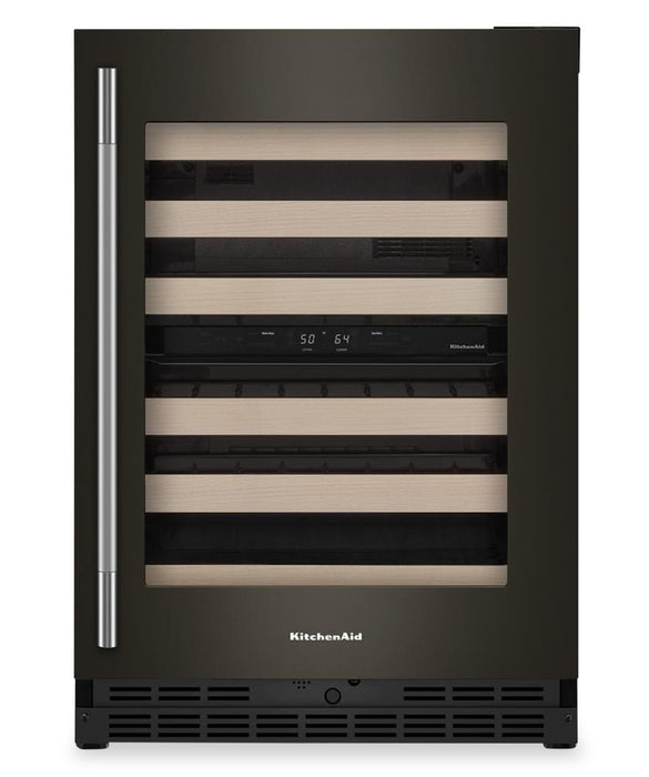 Kitchenaid® 24\" Undercounter Wine Cellar with Full-Extension Wood-Front Racks - Black Ore - KUWR524SBE