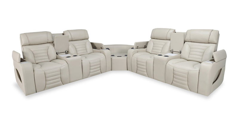 Zen 3-Piece Leather-Look Fabric Power Reclining Sectional with Massage and Two Refrigerator Consoles - Apricot