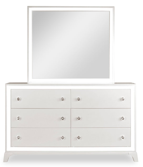 Halo 5pc Bedroom Set with Bed, Dresser & Mirror, LED, Glam, White - Queen Size