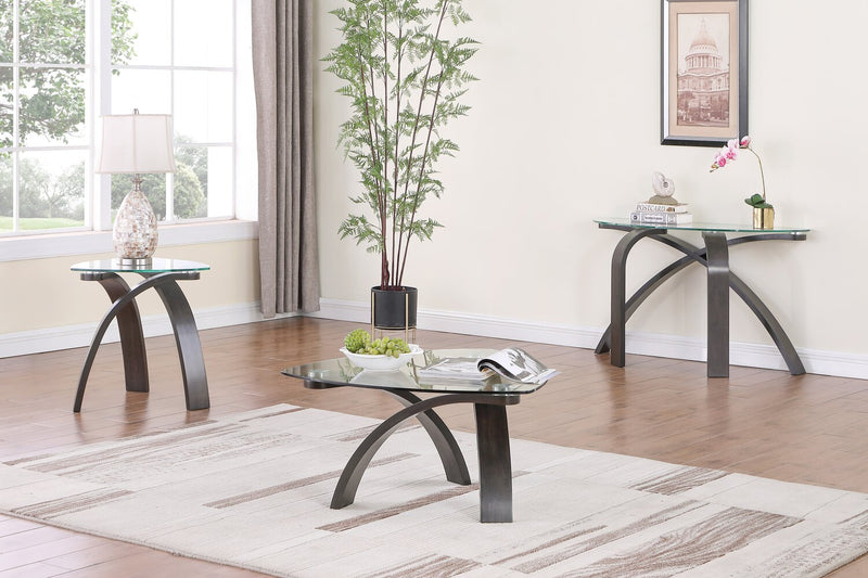 Jorja 23.25\" Modern Glass Top End Table - Brown with Bentwoood Legs