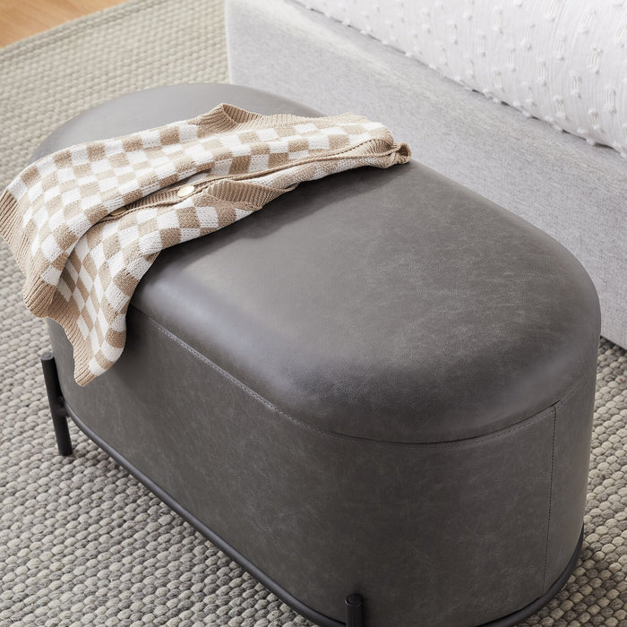Victoria 18” Faux Leather Storage Ottoman with Metal Base – Charcoal