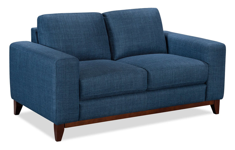 River 63.3\" Linen-Look Fabric Loveseat with Wood Base and Legs - Blue