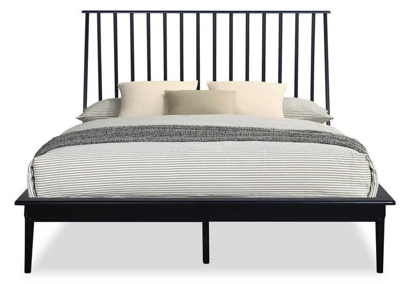 Milan 5pc Bedroom Set with Bed, Dresser & Mirror, Mid-Century Modern, Black - Queen Size