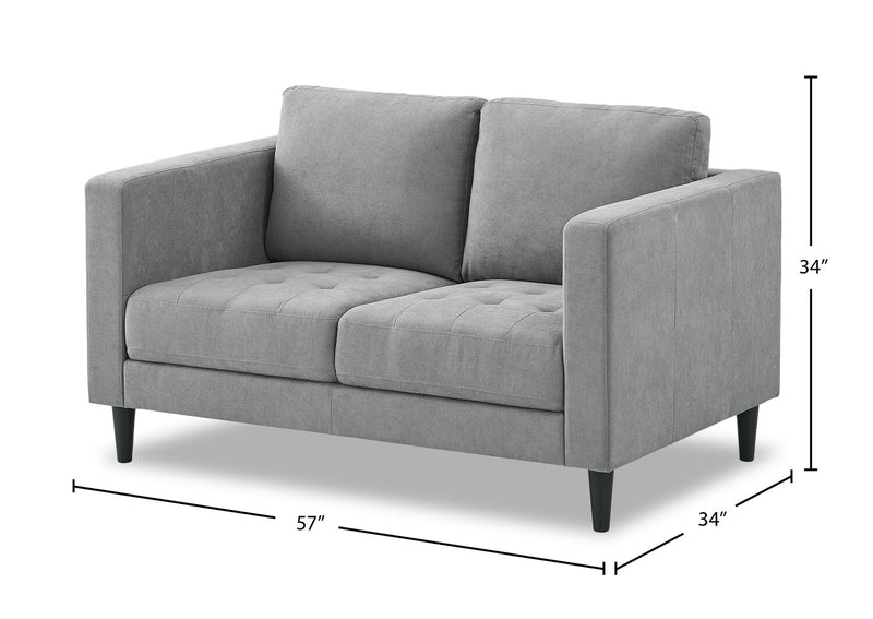 Metro 57\" Fabric Loveseat with Tufted Seat Cushions and Reversible Back Cushions - Grey