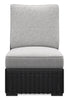 Jasper Outdoor Patio Armless Chair - Resin Wicker, Nuvella Fabric, UV & Weather Resistant - Grey/Black | Fauteuil sans accoudoirs Jasper pour la terrasse à l’extérieur - osier en résine, tissu Nuvella