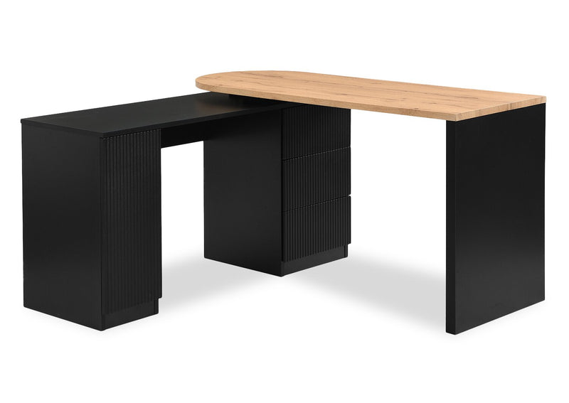 Ridley 55.1\" Convertible L-Shaped Desk with 3-Drawers - Black and Oak