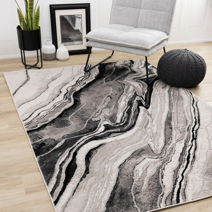 Plasma Black Grey Area Rug - 5'3\" x 7'7\"