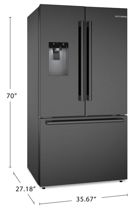 Bosch 500 Series 36\" 26 Cu. Ft. French-Door Refrigerator - Black Stainless Steel - B36FD52SNB 