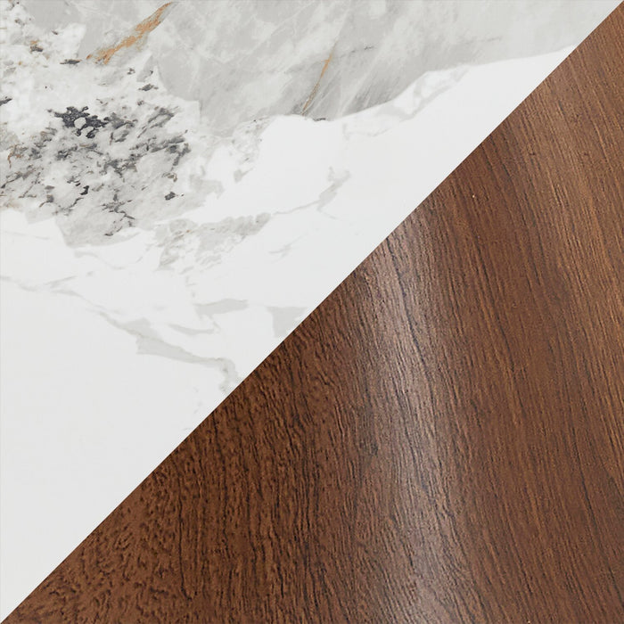 Alwin Dining Table with Sintered Stone Top, Hourglass Base with Gold Accent - 47.25\"W Round - Brown