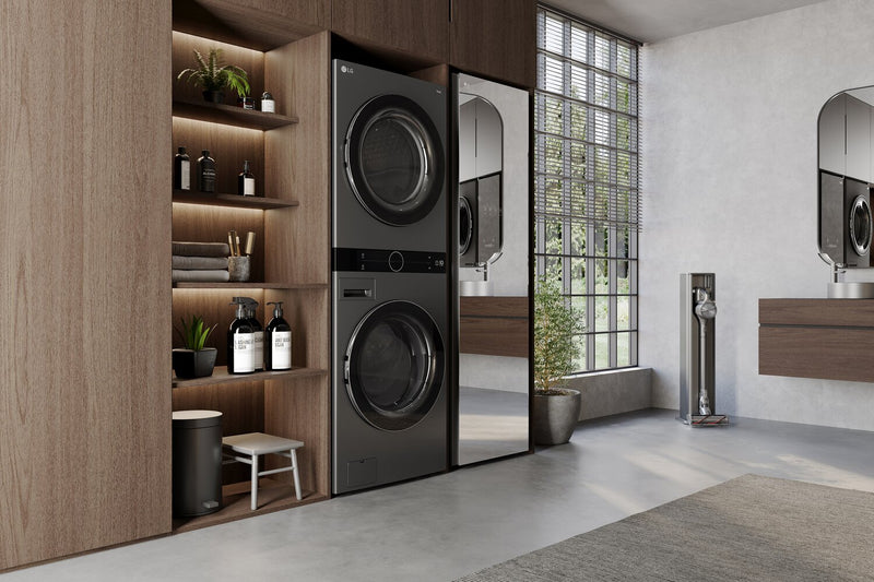 LG 5.8 Washer/7.8 Dryer Cu. Ft. Front-Load High-Efficiency Washtower™ - Black Steel - WKHC252HBA