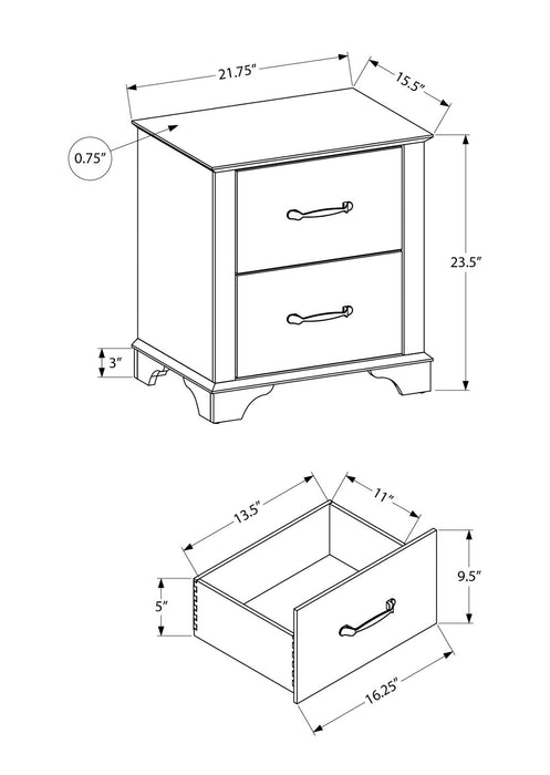 Clara Bedside 2-Drawer Nightstand, 22\"W x 24\"H - Bleached Oak & Brown