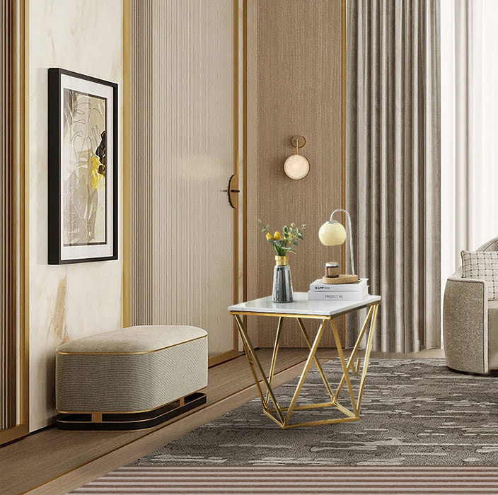Amanda 21.5\" Modern Square End Table - White Marble Top with Gold Metal Base