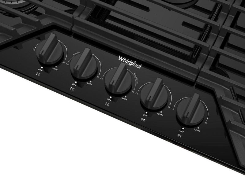 Whirlpool 36\" Gas Cooktop with Fifth Burner and EZ-2-Lift™ Hinged Cast-Iron Grates - WCGK5036PB