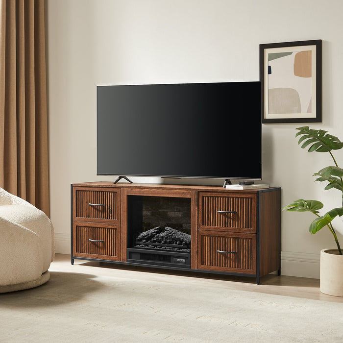  Harvin 54\" Electric Fireplace TV Stand with Storage for TVs up to 60\" – Brown Oak 