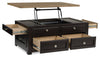 Wells 46" Solid Wood Lift Top Coffee Table with Storage and Casters - Two Tone Brown | Table à café Wells de 46 po en bois massif avec dessus relevable, rangement et roulettes - deux teintes de brun