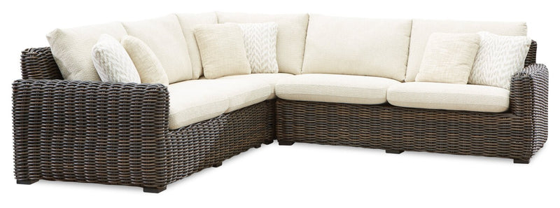 Halifax 3-Piece Outdoor Patio Set with 2 Loveseats & Corner Chair, UV & Weather Resistant - Beige/Brown
