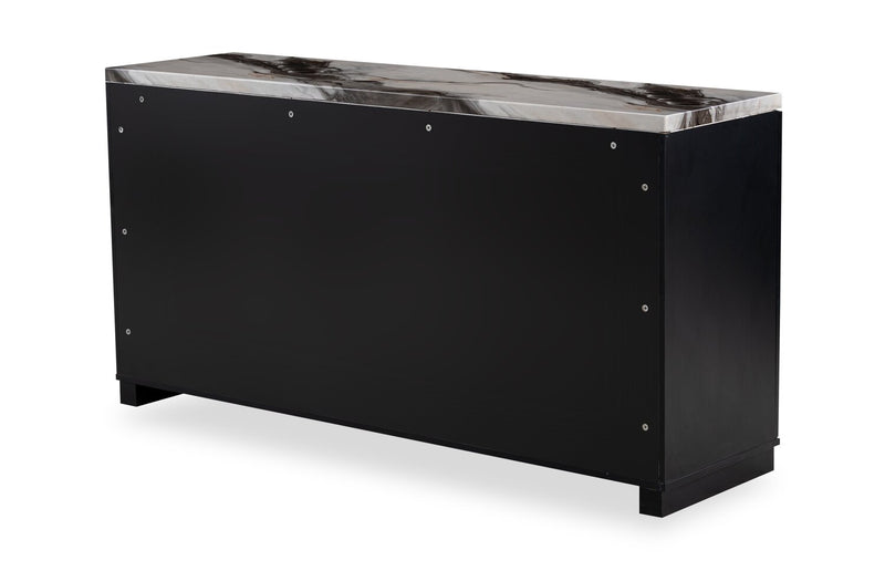 Vega Dining Server with Storage & 4 Drawers, Marble Look, 66\"W - Black & White