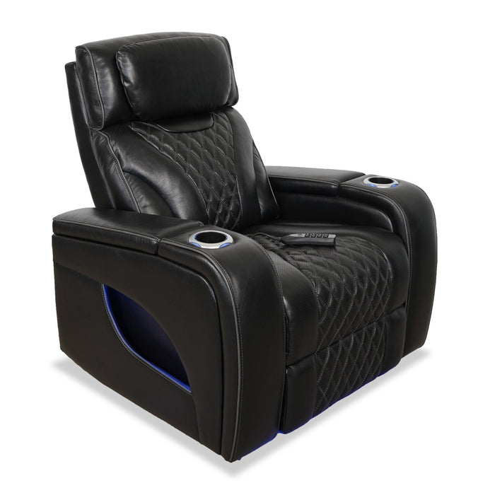 Elite 38\" Genuine Leather Massage Power Reclining Chair with Immersive Audio and Power Headrest - Black
