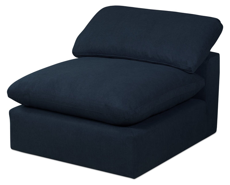 Eclipse Modular 124\" Linen-Look Fabric Sofa with Reversible Feather Down Cushions - Navy Blue
