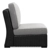 Jasper Outdoor Patio Armless Chair - Resin Wicker, Nuvella Fabric, UV & Weather Resistant - Grey/Black | Fauteuil sans accoudoirs Jasper pour la terrasse à l’extérieur - osier en résine, tissu Nuvella