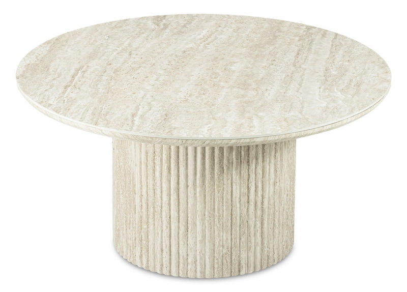 Sullivan 35.43\" Round Coffee Table with Sintered Stone Top - Beige Travertine