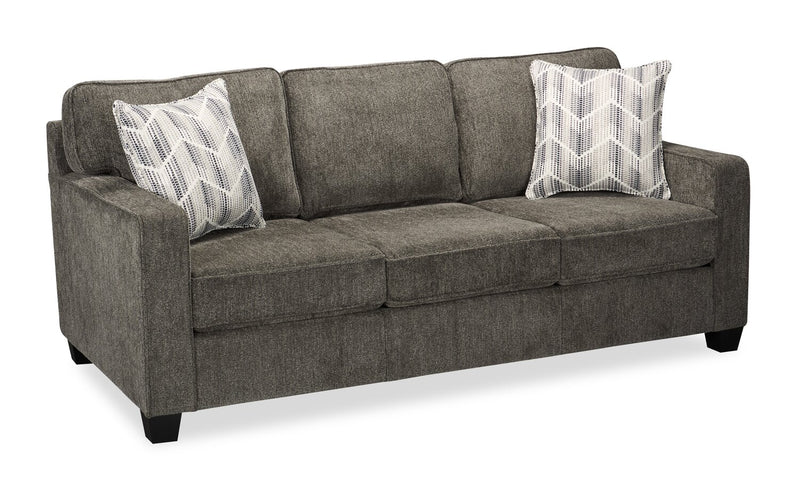 Made in Canada Lennox 79\" Chenille Fabric Sofa with Reversible Cushions and Accent Pillows - Grey