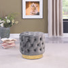 Adell 17" Round Fabric Ottoman with Gold Base - Grey | Pouf rond Adell de 17 po en tissu avec base dorée - gris