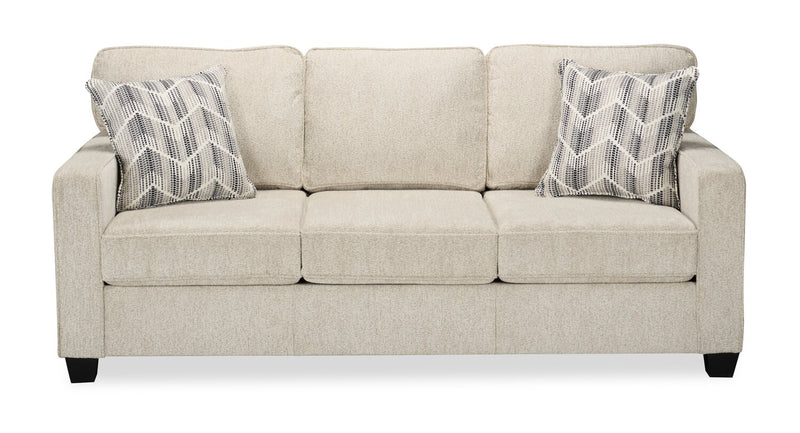 Made in Canada Lennox 79\" Chenille Fabric Sofa with Reversible Cushions and Accent Pillows - Taupe