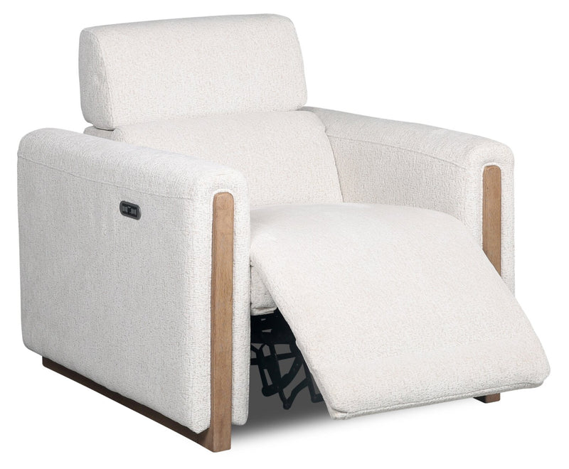 Sable 38\" Chenille Fabric Power Reclining Chair with Power Headrest and USB Port - Alabaster White