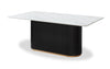 Kort & Co. Capri 7pc Dining Set with Table & 6 Chairs, Gold Accent, Pedestal Base, 72"W - Black | Ensemble de salle à manger Capri de Kort & Co. 7 pièces avec table de 72 po (L), touches dorées, base piédestal et 6 chaises - noir