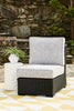 Jasper Outdoor Patio Armless Chair - Resin Wicker, Nuvella Fabric, UV & Weather Resistant - Grey/Black | Fauteuil sans accoudoirs Jasper pour la terrasse à l’extérieur - osier en résine, tissu Nuvella