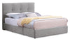 Amos Upholstered Storage Bed Base in Grey Fabric with 3 Built-in Drawers  - Queen Size | Base de lit de rangement Amos rembourrée en tissu gris avec 3 tiroirs intégrés - format grand lit