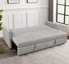 Shadow 82.5" Linen-Look Fabric Sleeper Sofa with Storage and Two Armrest Pillows - Grey | Sofa-lit Shadow de 82,5 po en tissu d’apparence lin avec rangement et deux accoudoirs coussinés - gris