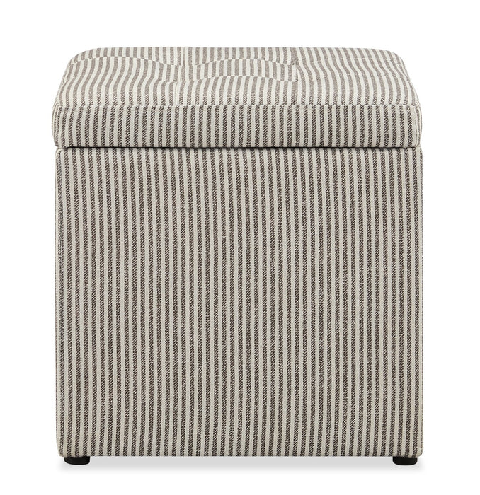 Yukon 17\" Square Storage Fabric Ottoman - Grey Striped