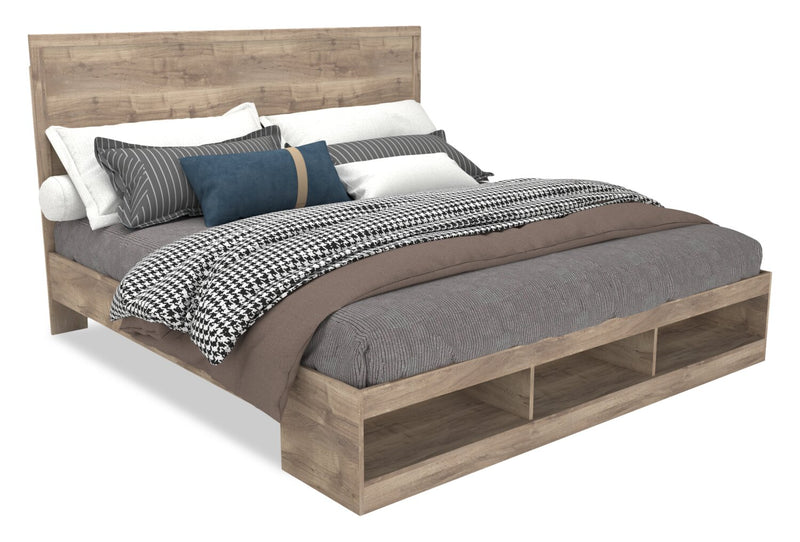Oakley Platform Bed with Headboard & Storage Frame, Made in Canada, Natural - King Size
