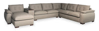 Raya Modular 5-Piece Left-Facing Genuine Leather Sectional with Storage Console and Wood Legs - Stone Beige