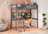 Brody Loft Bed with Built-in Desk, Ladder & Guardrails for Kids & Teens, Grey - Twin Size | Lit mezzanine Brody gris avec bureau intégré, échelle et garde-corps pour enfants et adolescents - format lit simple