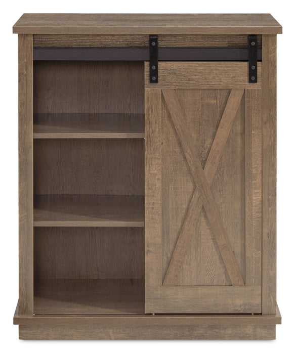 Bristow 31” Accent Cabinet with Shelves and Sliding Barn Door - Walnut Oak