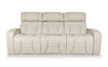 Zen 86" Leather-Look Fabric Power Reclining Massage Sofa with Power Headrests and Drop-Down Console - Apricot | Sofa de massage à inclinaison électrique Zen de 86 po en tissu d’apparence cuir avec appuie-têtes électriques et console rabattable - abricot