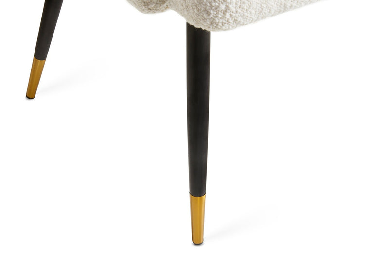 Gem Dining Chair with Boucle Fabric & Gold Accent, Metal - White
