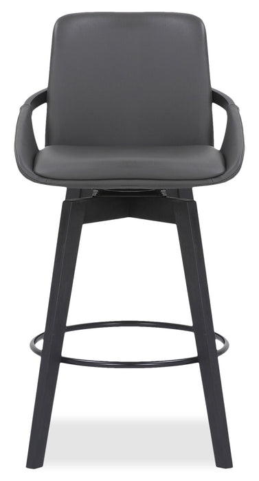 Apex Counter-Height Stool with Swivel Seat & Vegan Leather Fabric, 27\"H, Wood & Metal - Grey
