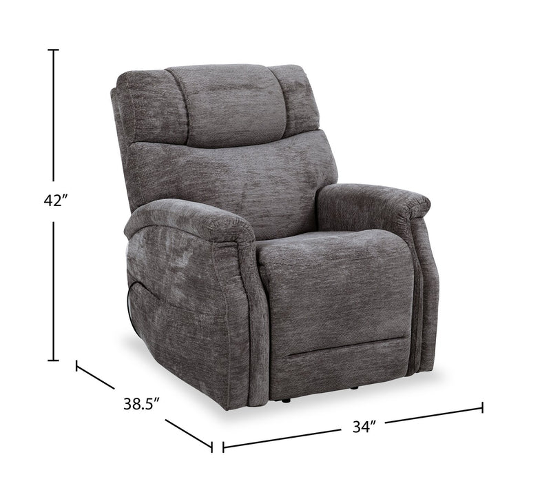 Claire 34\" Chenille Fabric Power Lift Reclining Chair - Granite Grey