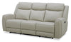 Reign 87" Top-Grain Genuine Leather Power Reclining Sofa with USB Ports - Deltona Moonshine Taupe | Sofa à inclinaison électrique Reign de 87 po en cuir véritable de qualité supérieure avec ports USB - taupe clair de lune Deltona