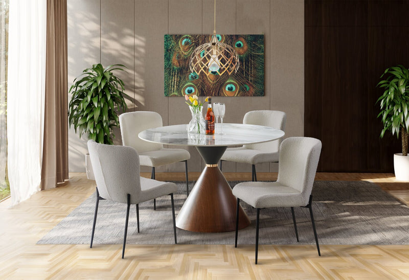 Alwin 5pc Dining Set with Table & 4 Chairs, Sintered Stone Top, Metal, 47.25\"W Round - Brown/Grey