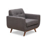 Kort & Co. Freeman 37\" Linen-Look Fabric Chair with Wood Legs and Tufted Back Cushion - Charcoal Grey
