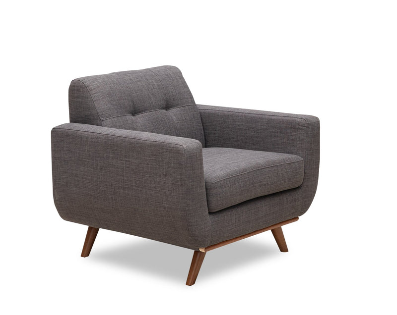 Kort & Co. Freeman 37\" Linen-Look Fabric Chair with Wood Legs and Tufted Back Cushion - Charcoal Grey