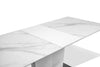 Naya Dining Table, 63-78.75"W Self-Storing Butterfly Leaf, Metal, Glass, Faux Marble – White | Table de salle à manger Naya de 63 po à 78,75 po (L) avec papillon se rangeant sous la table, en métal, en verre en imitation de marbre - blanche